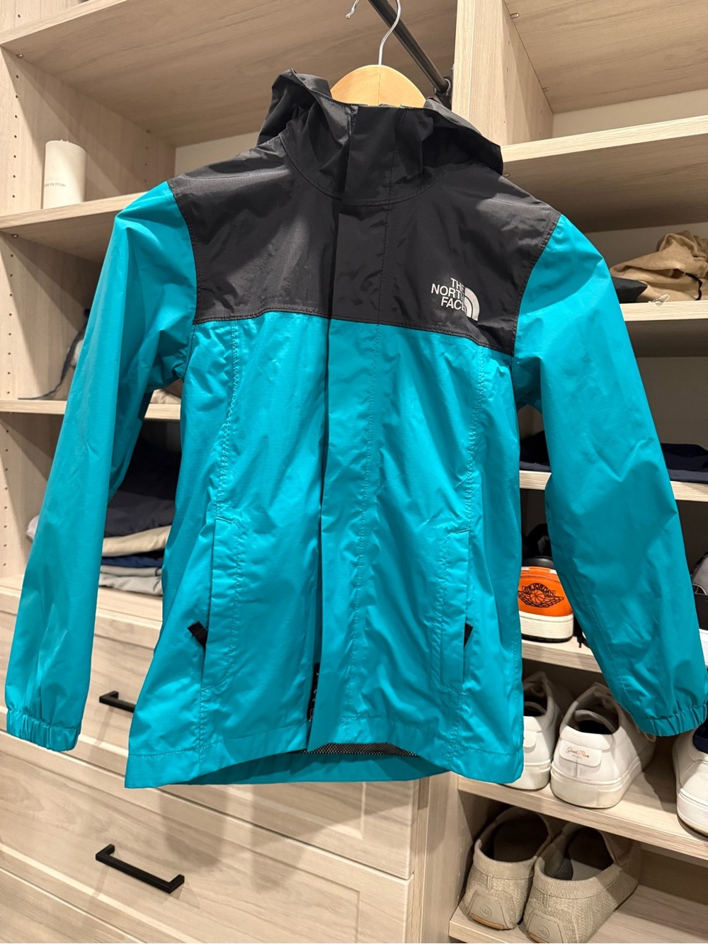The North Face Teal and Black Hooded Rain Shell size small 7/8 - Picture 2 of 3